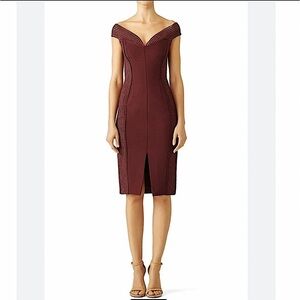 Nicholas Burgundy Bandage Off Shoulder Dress Body Con Midi Length Sz 6